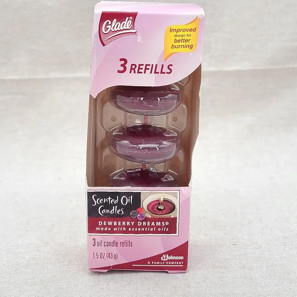 GLADE Dewberry Dreams Scented Oil Candles 3 Refills 1.5 oz NEW